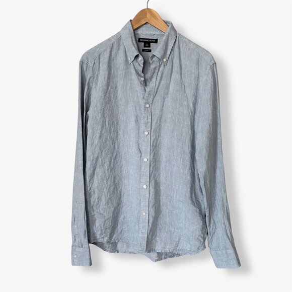 Michael Kors Linen Light Blue Button Down Shirt Mens Medium Preppy Vacation - Picture 1 of 16